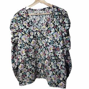 Loft Shirt Womens Xlarge Puff Long Sleeve VNeck Floral Stretch Lightweight